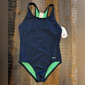 NWT Sporti Girls' Solid Racer Back Athletic Swimming One Piece Swimsuit XL 14/16